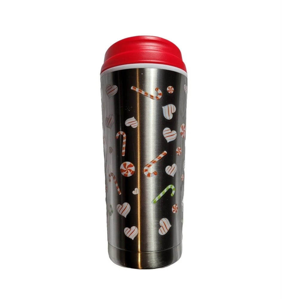 Christmas Candy Canes Stainless Steel Tumbler Cup With Lid Mints Hearts 16 oz